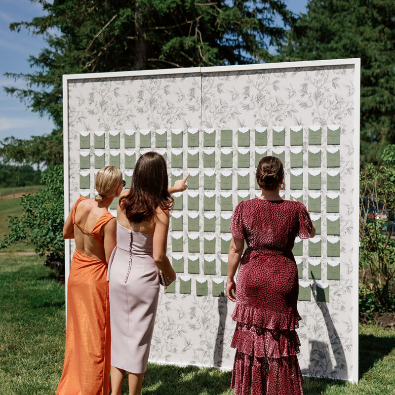 Guests looking at seating poster